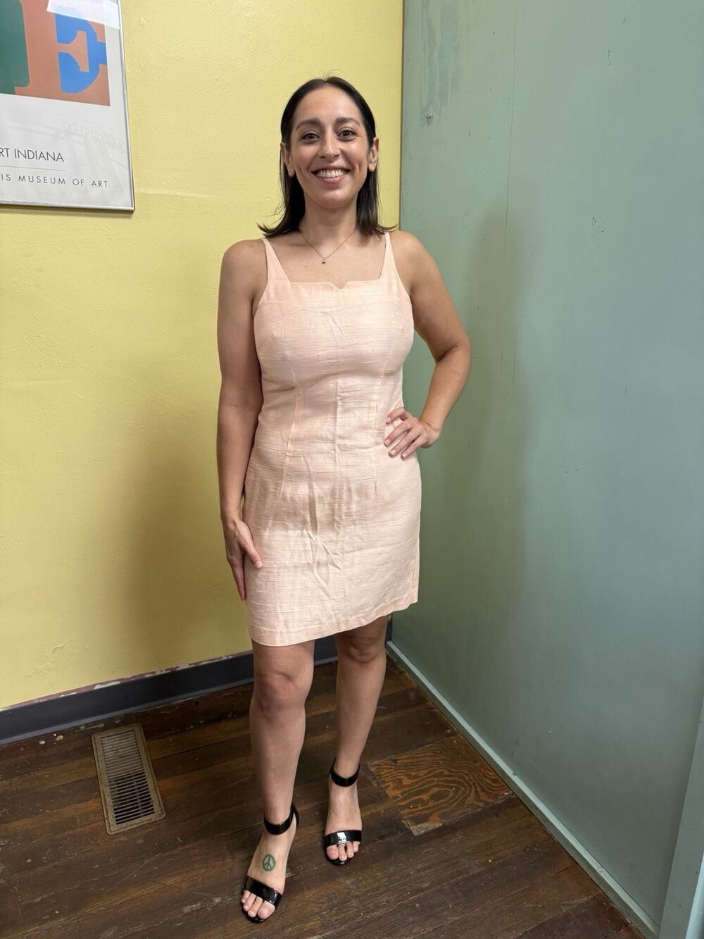 Vintage 90s Dawn Joy Peach Mini Tank Dress Size 8